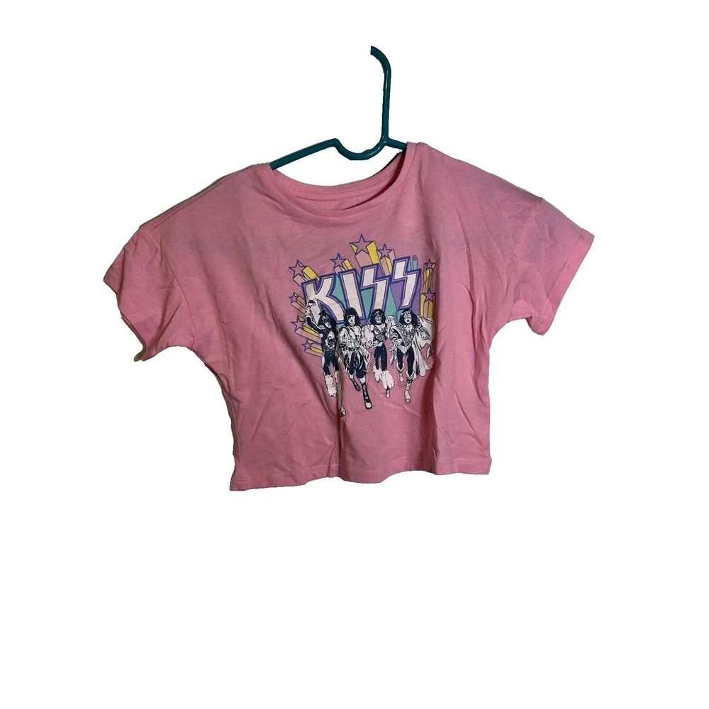 wonder nation KISS girls‎ pink crop top short sleeve shirt size XS 4 5